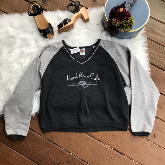 Hard Rock Cafe Sweaters - Hard Rock Cafe Cropped V Neck Sweater